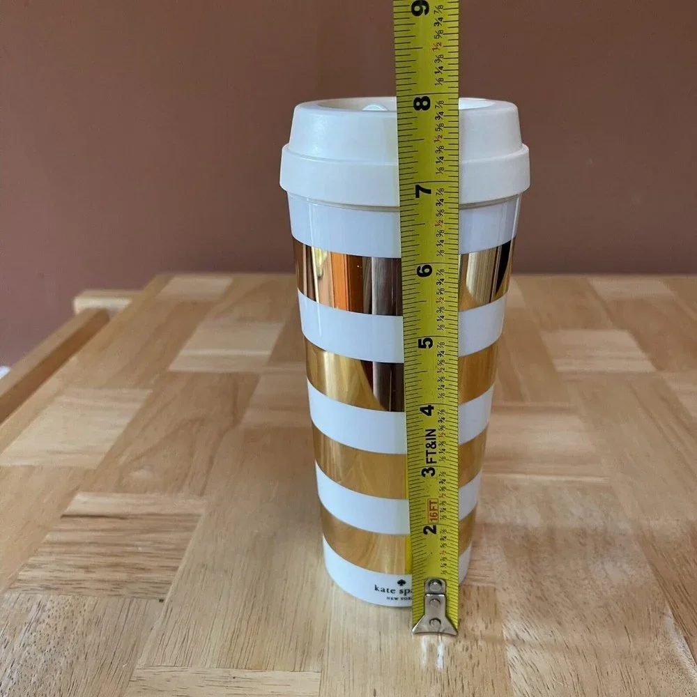 Kate Spade New York Thermal Travel Coffee Mug Tumbler 16 Ounces Gold Stripe - Picture 9 of 9